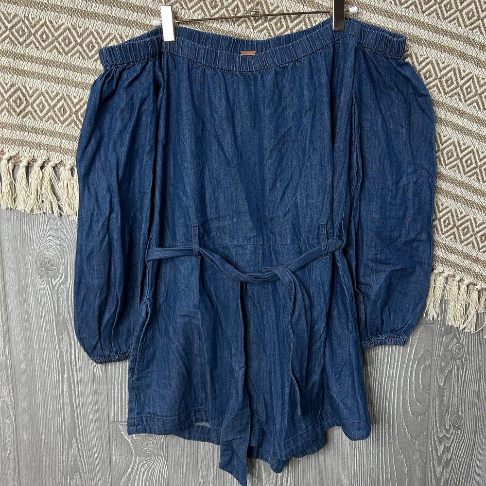 Free People Womens Tangled In Willows Off Shoulder Denim Playsuit Romper S